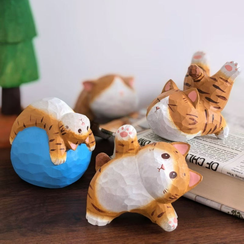 Kids Yoga Toys - Figurine de chaton en bois faite